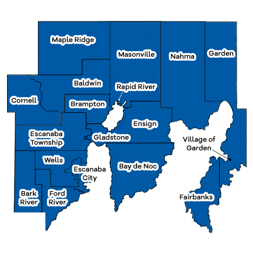 Delta County Map with all the areas in blue. Delta County Map with all the areas in blue.